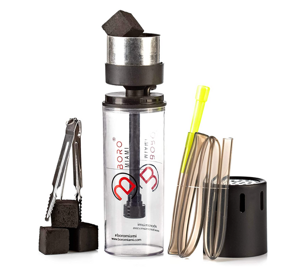 Boro Miami Portable Hookah Set by Sophia Smokes - Premium Portable Hookah, 50 Instant Charcoals, 100 Single Packed Hookah Mouthpieces